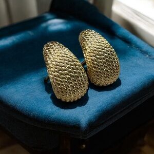 Elegant Gold Tone Metal Rope Textured Earrings